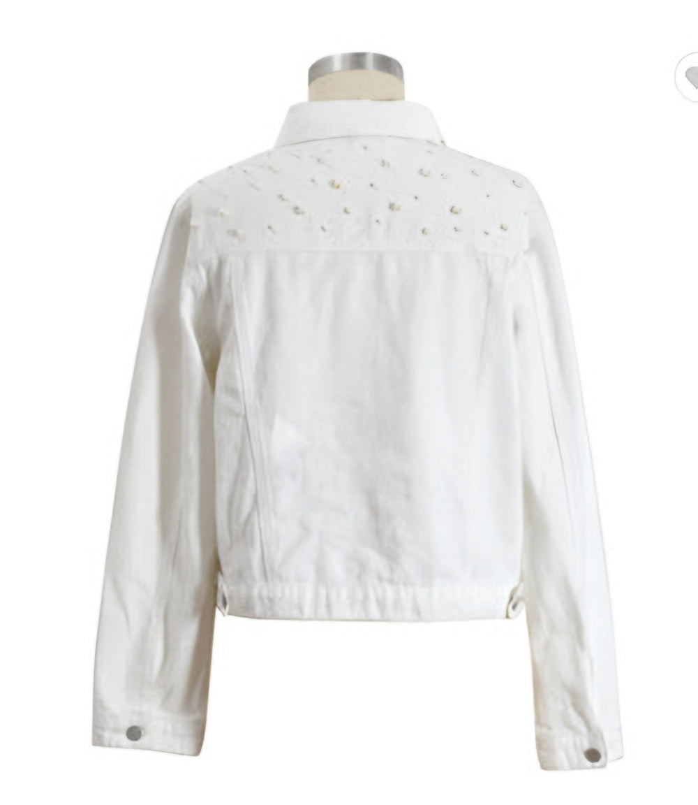 Photo: Women's Plus Size Pearl Embellished Denim Jacket | Seoden London