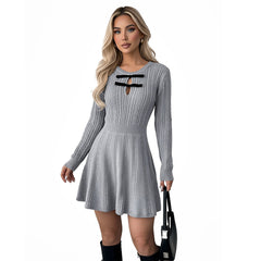 Photo: Women's Grey Knitted Dress with Bows | Seoden London — view 1