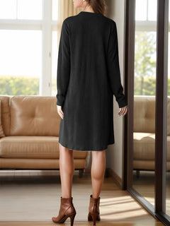 Photo: Women's V Neck Long Sleeve Mini Dress with Pockets | Seoden London — view 17