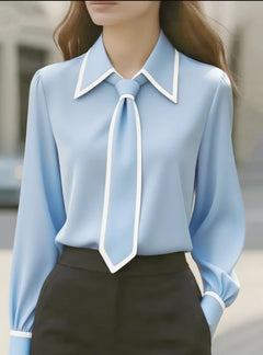 Photo: Chelsea Tie-Neck Contrast Piped Shirt | Seoden London — view 6