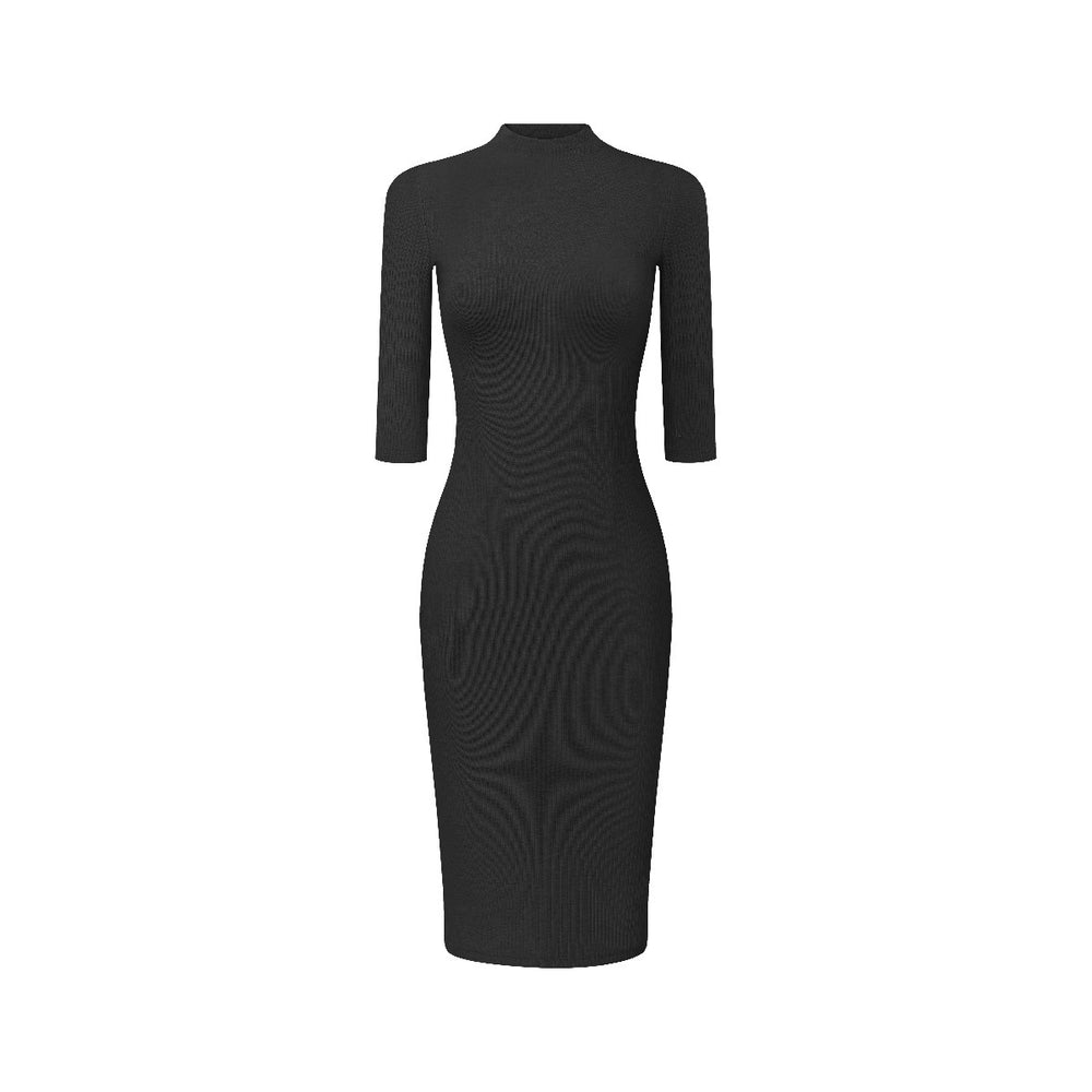 Photo: Women's Black Ribbed Knit Midi Dress | Seoden London