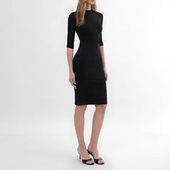 Photo: Women's Black Ribbed Knit Midi Dress | Seoden London — view 6