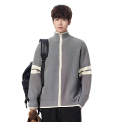 Photo: Hong Kong Stripe-Sleeve Zip Knit Cardigan | Seoden London — view 5