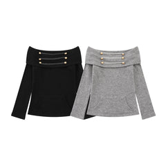 Photo: Rosalind Off-Shoulder Button Knit Top | Seoden London — view 4