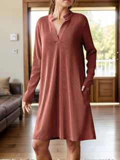 Photo: Women's V Neck Long Sleeve Mini Dress with Pockets | Seoden London — view 2