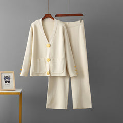 Photo: Women's Button Cardigan and Wide Leg Trousers Knit Set | Seoden London — view 4