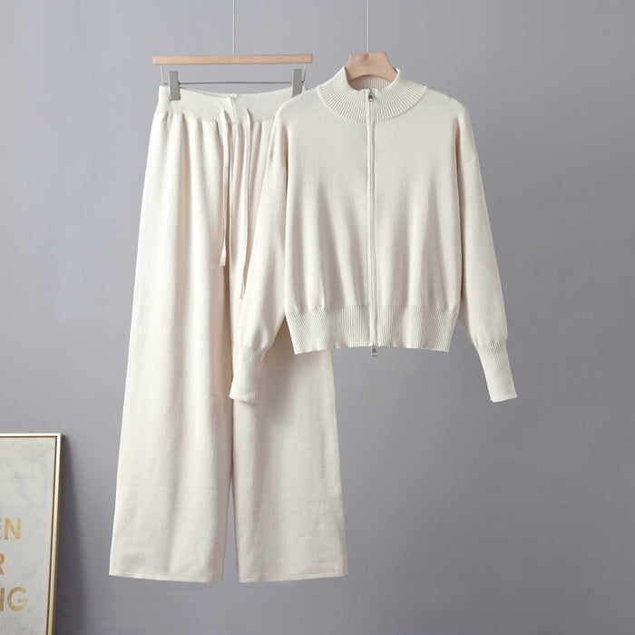 Women's Zip Up Knit Cardigan and Trousers Set