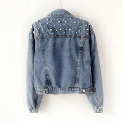Photo: Women's Plus Size Pearl Embellished Denim Jacket | Seoden London — view 2