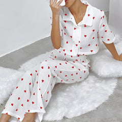 Photo: Women's Heart Print Cotton Pyjamas | Seoden London — view 1