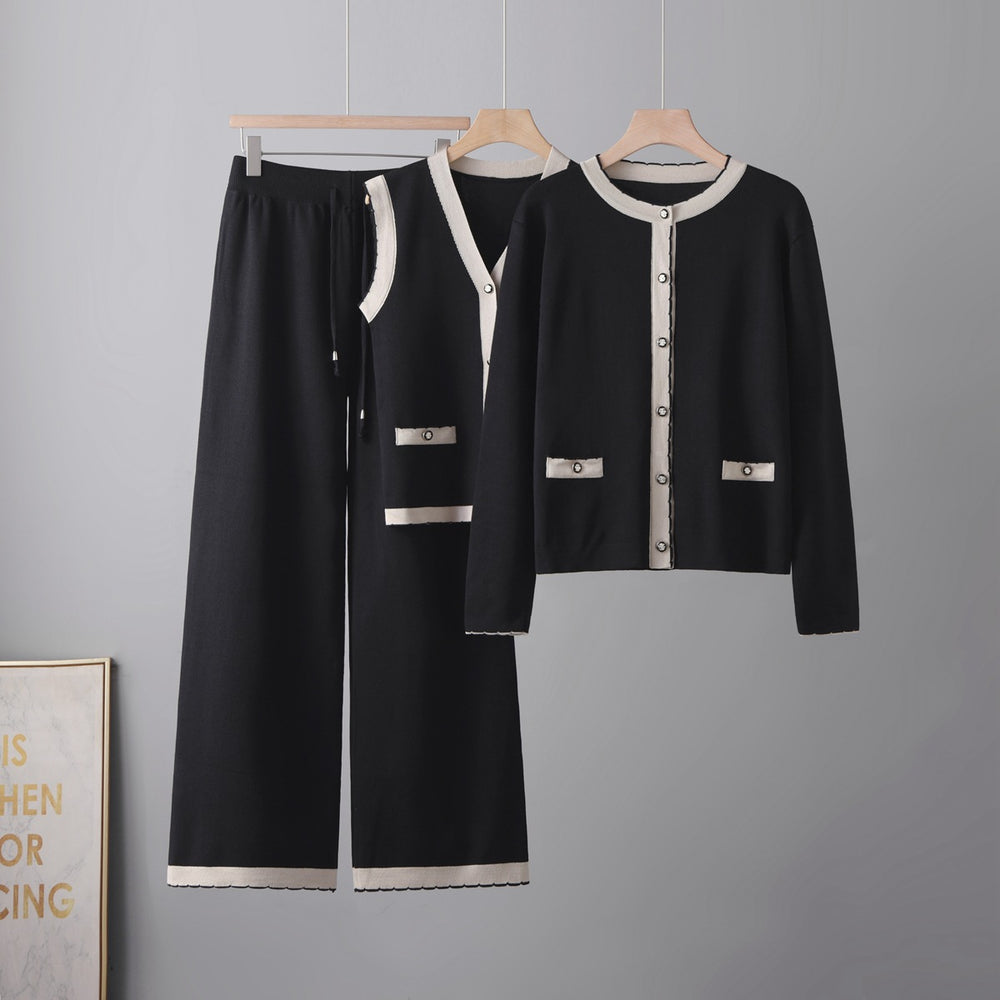 Photo: Women's Three Piece Knit Cardigan, Vest and Trouser Set | Seoden London