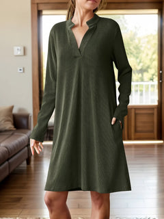 Photo: Women's V Neck Long Sleeve Mini Dress with Pockets | Seoden London — view 11