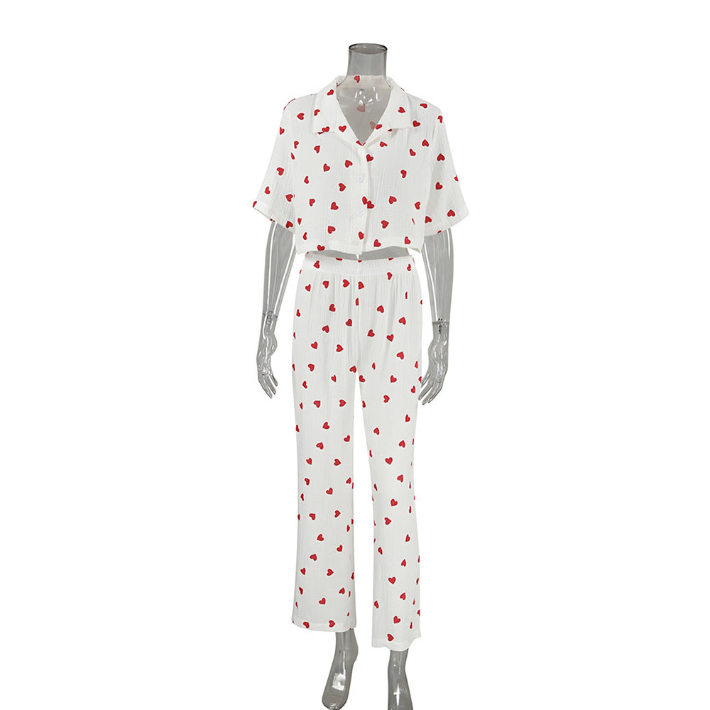 Photo: Women's Heart Print Cotton Pyjamas | Seoden London