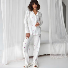 Photo: Women's White Heart Cotton Pyjama Set | Seoden London — view 2