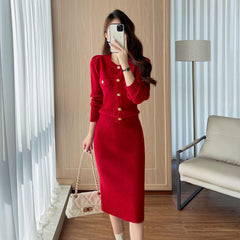 Photo: Women's Red Knit Cardigan and Midi Skirt Set | Seoden London — view 4