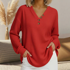 Photo: Lucca Buttoned V-Neck Waffle Top | Seoden London — view 4