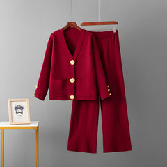 Photo: Women's Button Cardigan and Wide Leg Trousers Knit Set | Seoden London — view 8