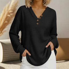Photo: Lucca Buttoned V-Neck Waffle Top | Seoden London — view 1