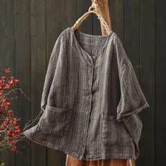Photo: Women's Plus Size Striped Linen Shirt | Seoden London — view 3