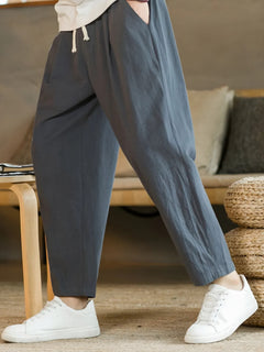 Photo: Women's Plus Size Linen Drawstring Trousers | Seoden London — view 9
