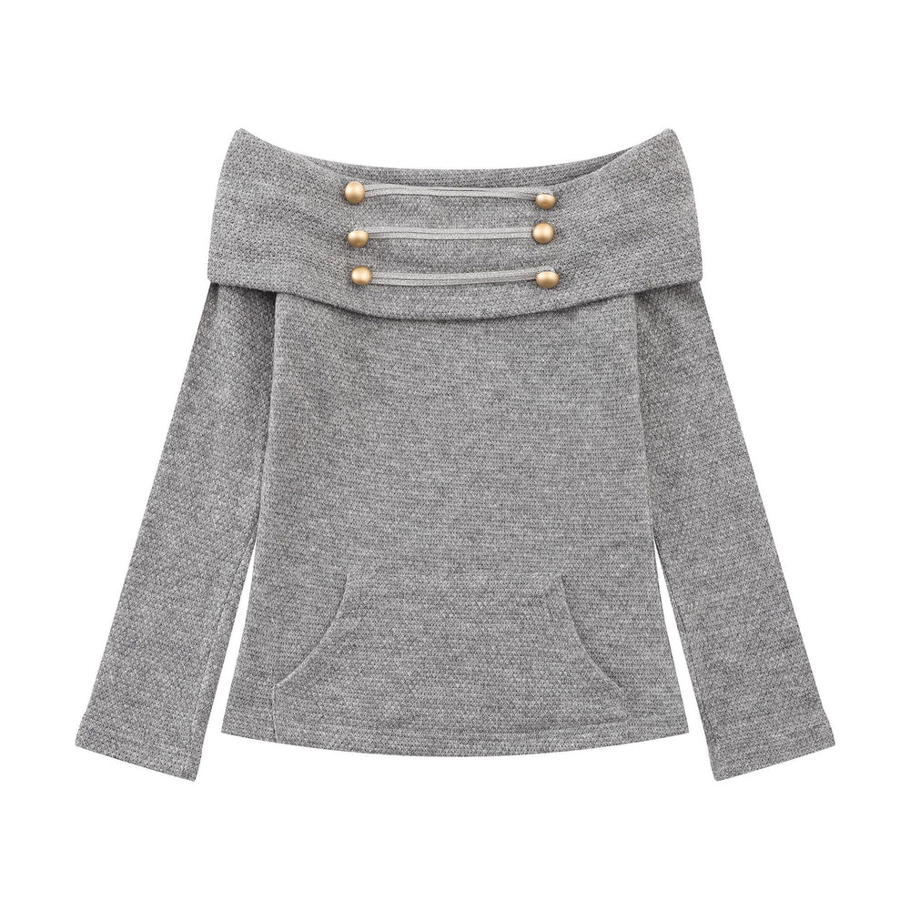Photo: Rosalind Off-Shoulder Button Knit Top | Seoden London