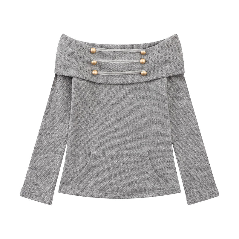 Photo: Rosalind Off-Shoulder Button Knit Top | Seoden London