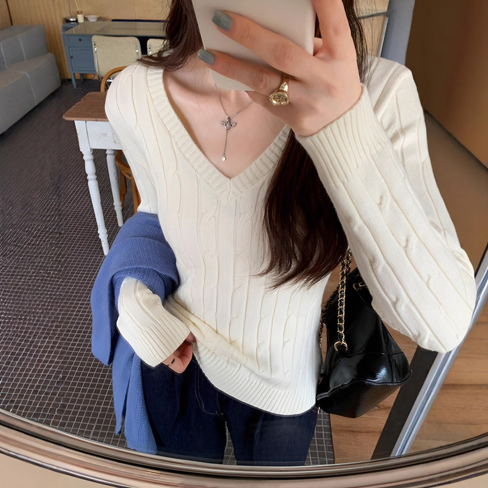 Photo: Women's V Neck Cable Knit Jumper | Seoden London