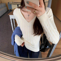 Photo: Women's V Neck Cable Knit Jumper | Seoden London — view 5