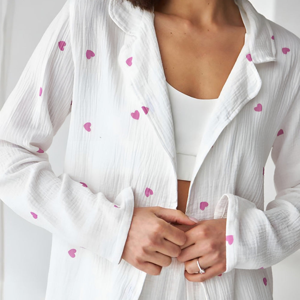 Photo: Women's White Heart Cotton Pyjama Set | Seoden London