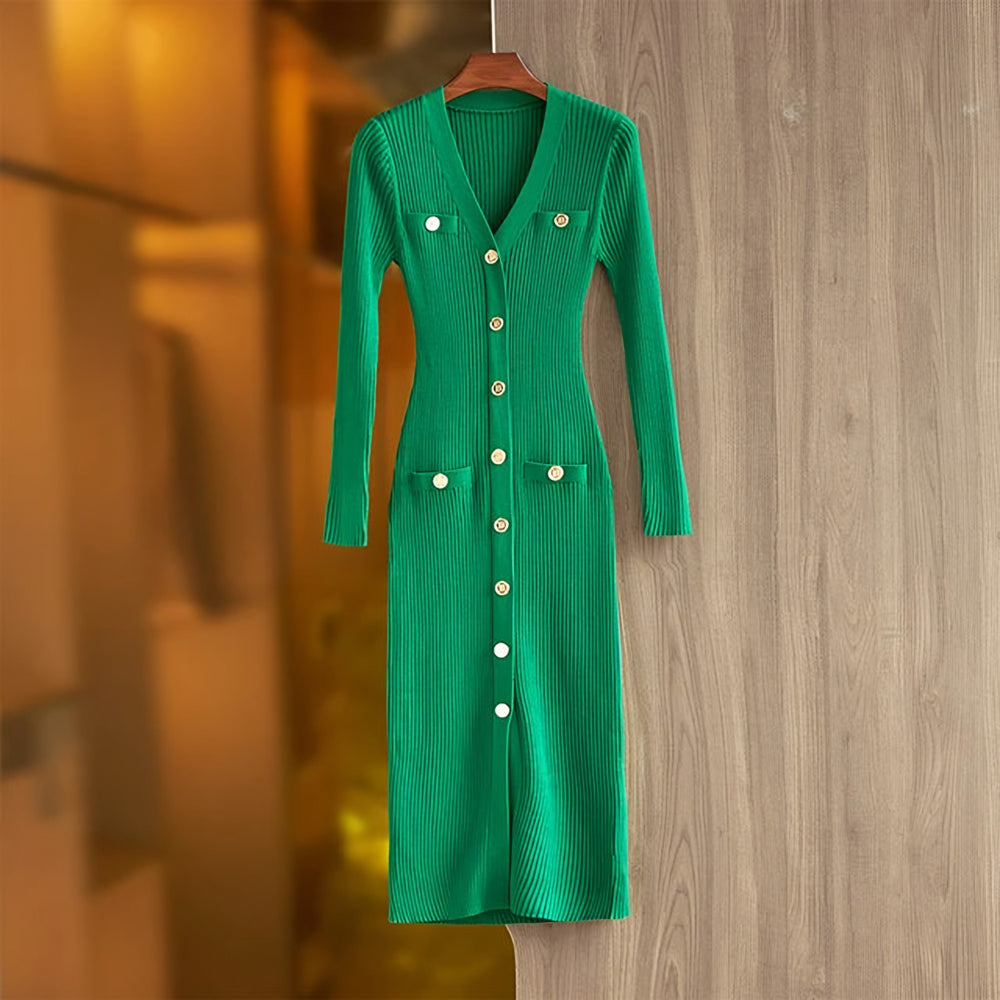 Photo: Women's Button Front Knitted Midi Dress | Seoden London