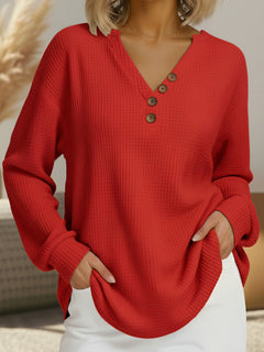 Photo: Lucca Buttoned V-Neck Waffle Top | Seoden London — view 7