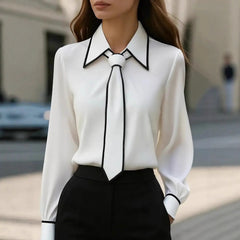 Photo: Chelsea Tie-Neck Contrast Piped Shirt | Seoden London — view 1