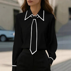 Photo: Chelsea Tie-Neck Contrast Piped Shirt | Seoden London — view 2
