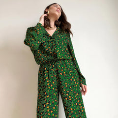 Photo: Women's Long Sleeve Leopard Satin Pyjama Set | Seoden London — view 3