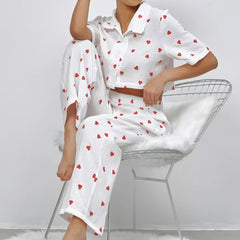 Photo: Women's Heart Print Cotton Pyjamas | Seoden London — view 4