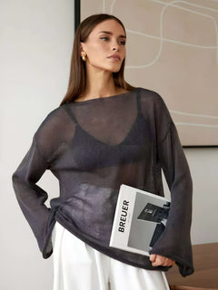 Photo: Fiorella Flare-Sleeve Open-Knit Top | Seoden London — view 7