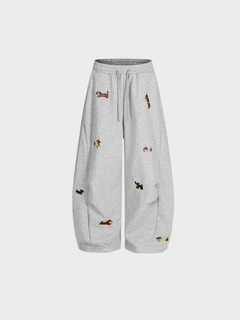 Photo: Whitstable Embroidered Pup Barrel-Leg Sweatpants | Seoden London — view 1