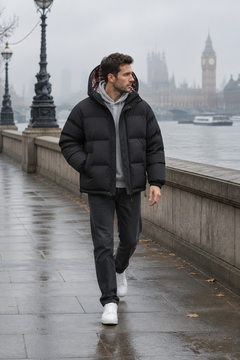 Photo: Oxford Check-Lined Hooded Puffer Jacket | Seoden London — view 4