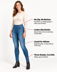 Photo: Marcella Fleece-Lined Denim-Look Jeggings | Seoden London — view 8